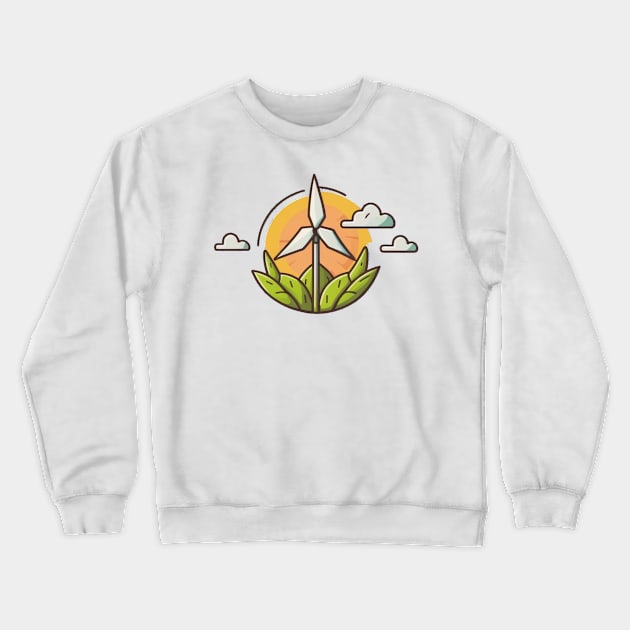 Eco-Friendly and Stylish: Cartoon Wind Turbine Design Crewneck Sweatshirt by Greenbubble